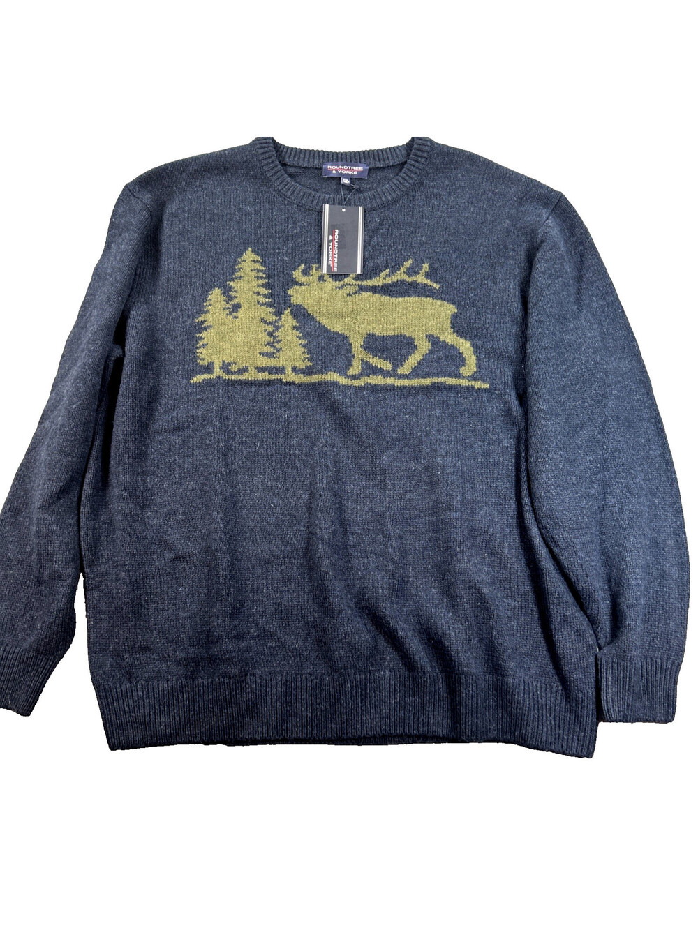Roundtree & Yorke Size 2XL NWT Navy Elk Wool Blend Men's Sweater Preppy Grandpa